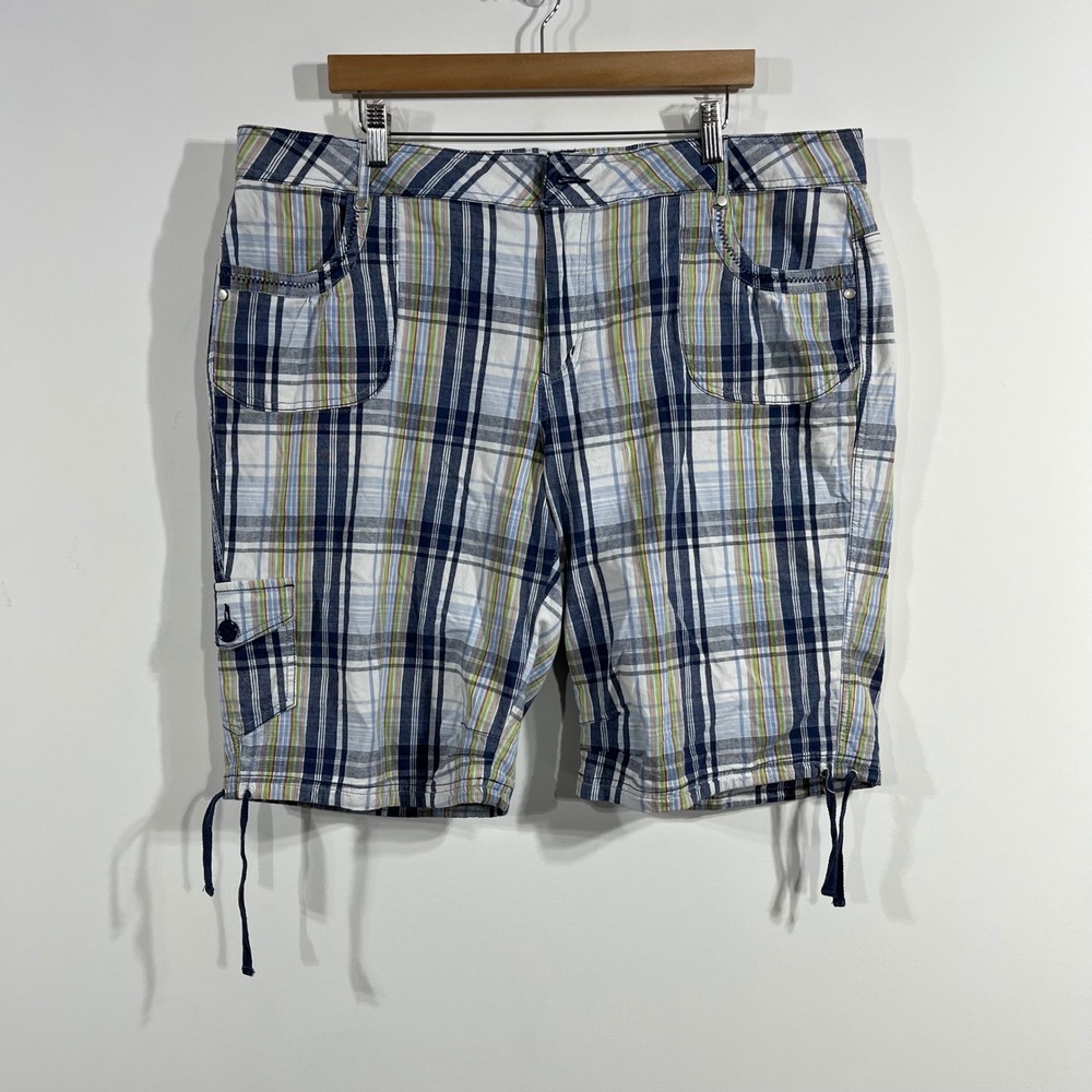 LA Blues Madras Patchwork Plaid Cargo Shorts Womens 20W Preppy Y2K Beachy Boho